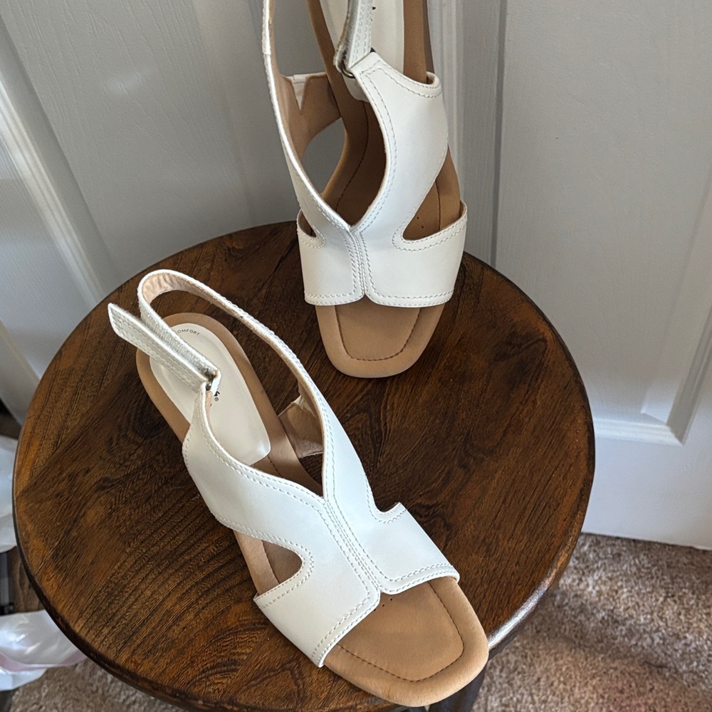 Clarks White Slingback Leather Heeled Sandals